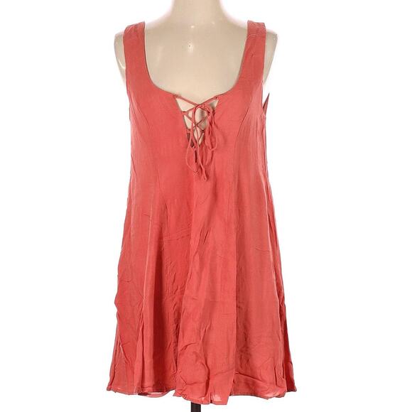 155. Tobi Blush Pink Lace Up Tie Neck Cut Out Back Fit & Flare Dress Small - Picture 2 of 11